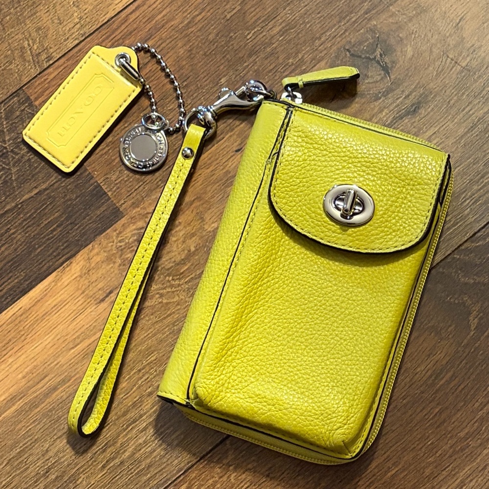 COACH Yellow Leather Wristlet Phone Case